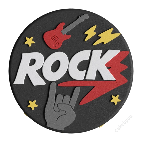 Rock torta készítő készlet, fekete fondant bevonattal, ROCK felirattal, gitár motívummal